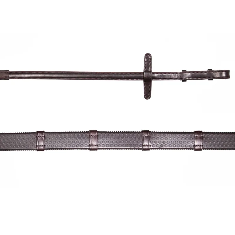 Henry James Large Pimple Hybrid Rubber Reins with Leather Stoppers - Brown